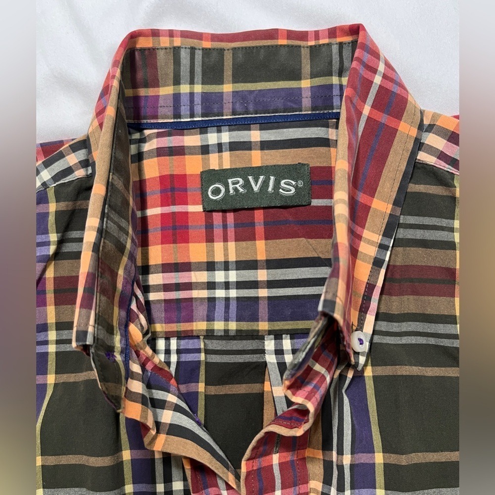 ORVIS Plaid Button Down Shirt Men Large Cotton Multicolor Long Sleeve Casual - Picture 4 of 9